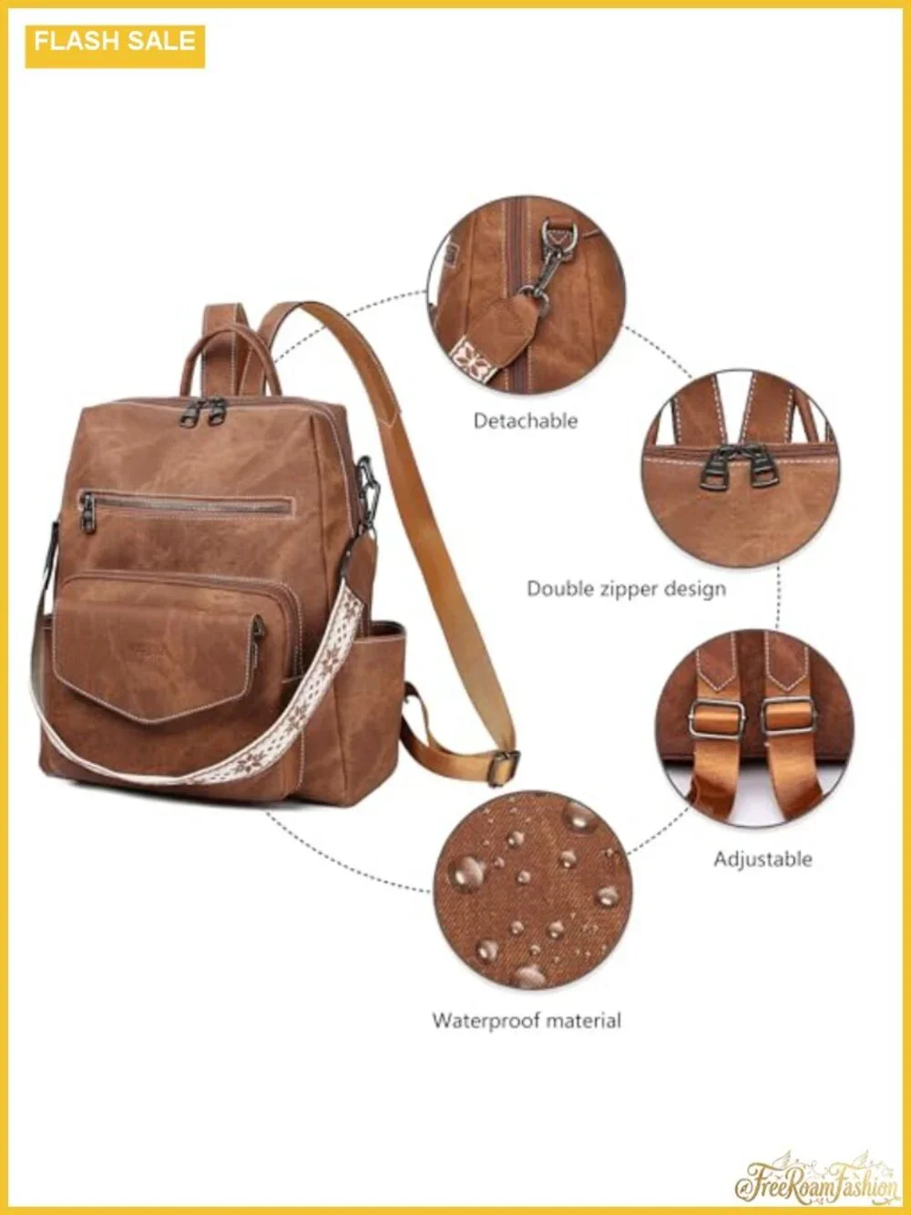 PU Leather Medium Backpack Purse for Women Ladies Brown